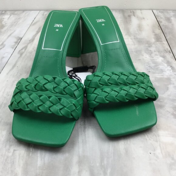 New Zara Kelly Green Woven Sandals 38 - Picture 4 of 10